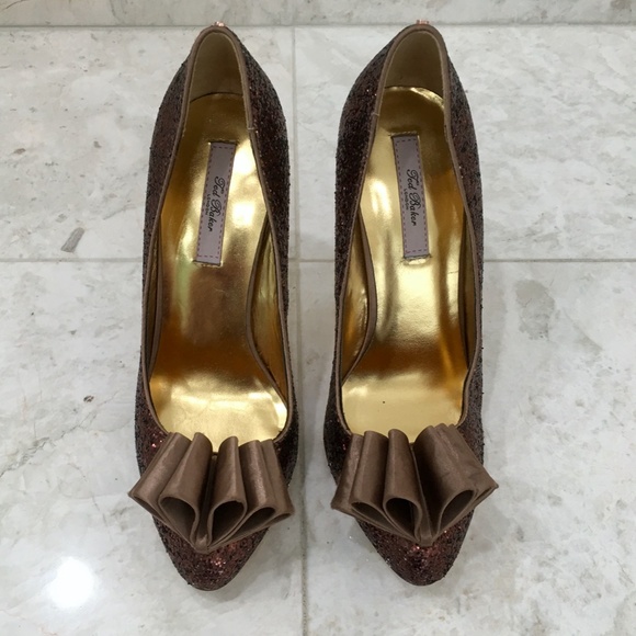 TED BAKER {7} Pumps Copper Sparkly Glitter Bow - Picture 4 of 13